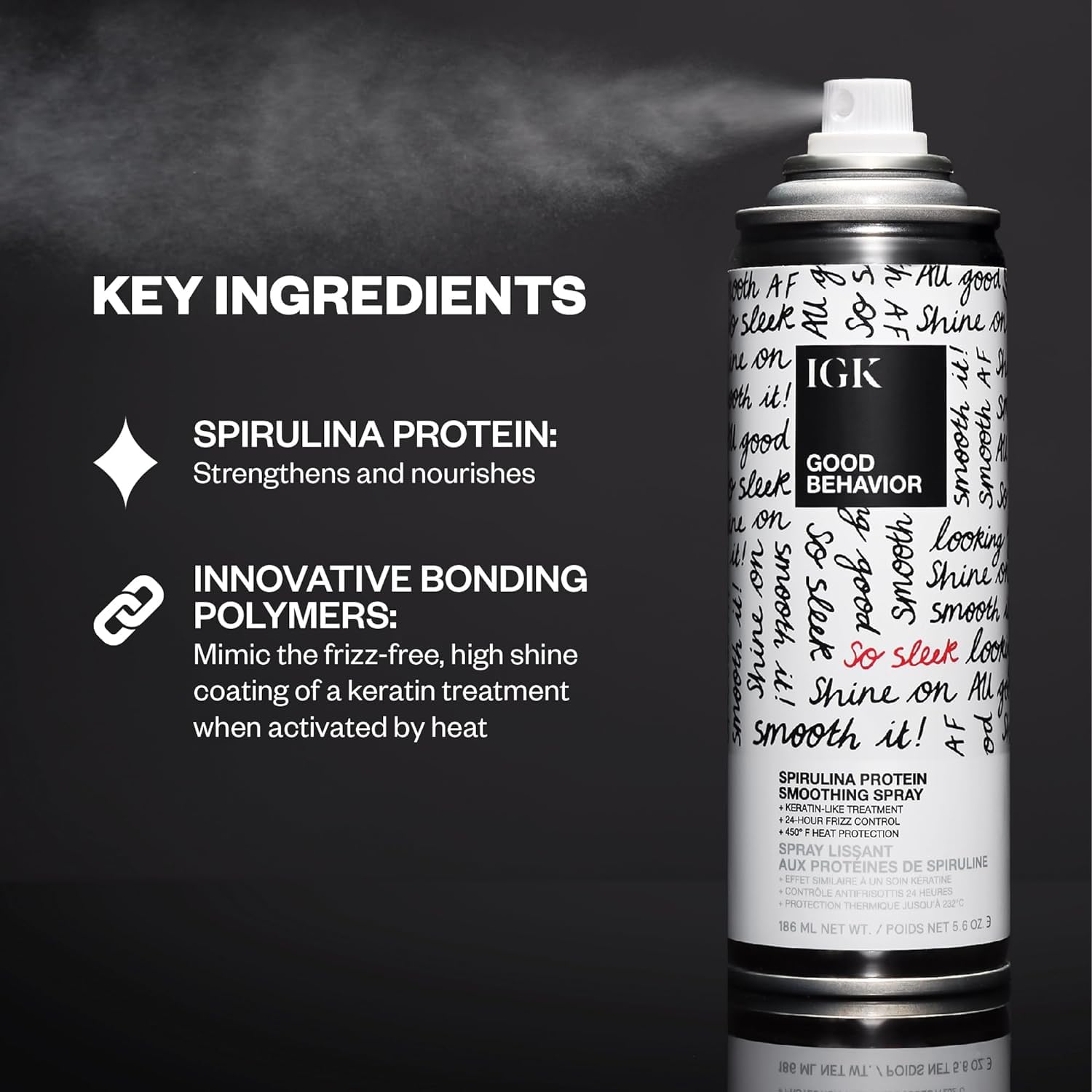 IGK Good Behavior spray mist applied to damp hair for even distribution