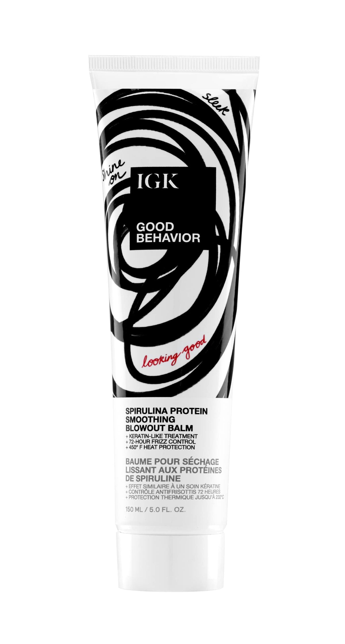 IGK GOOD BEHAVIOR balm jar close-up with smooth, frizz-free finish.