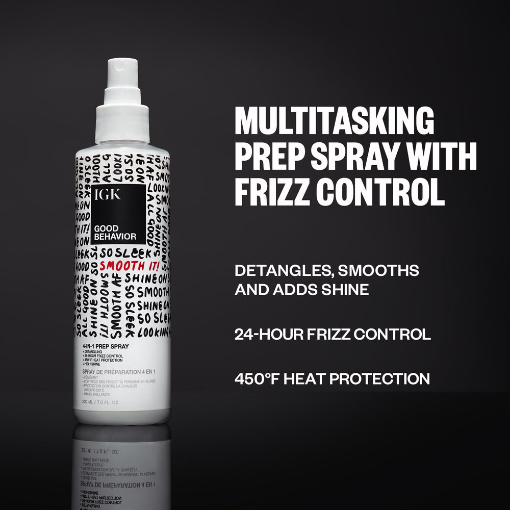 IGK Good Behavior easy-slip detangling mist supports gentle comb-through and reduced tugging.