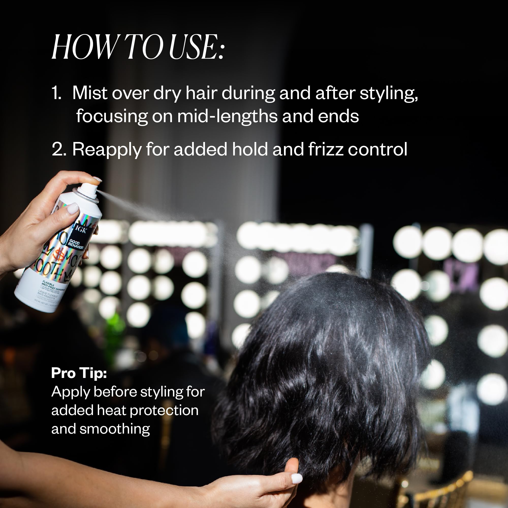 IGK Good Behavior humidity shield protecting styled hair.