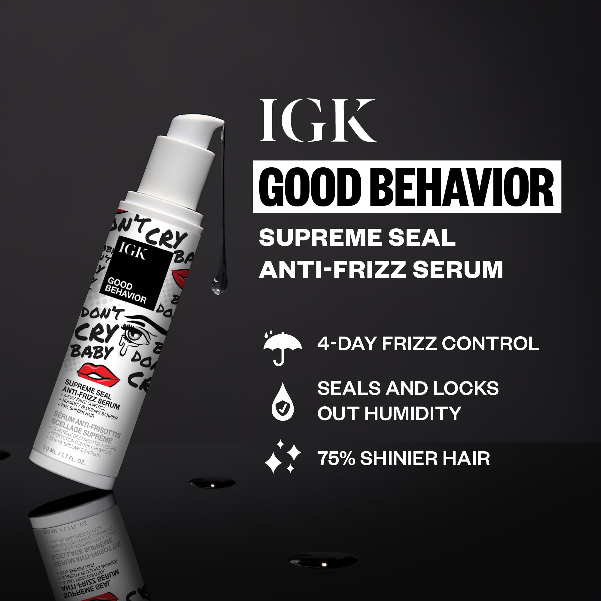 IGK Good Behavior serum poured for easy application.