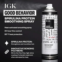 IGK Good Behavior smoothing spray on hair, frizz control