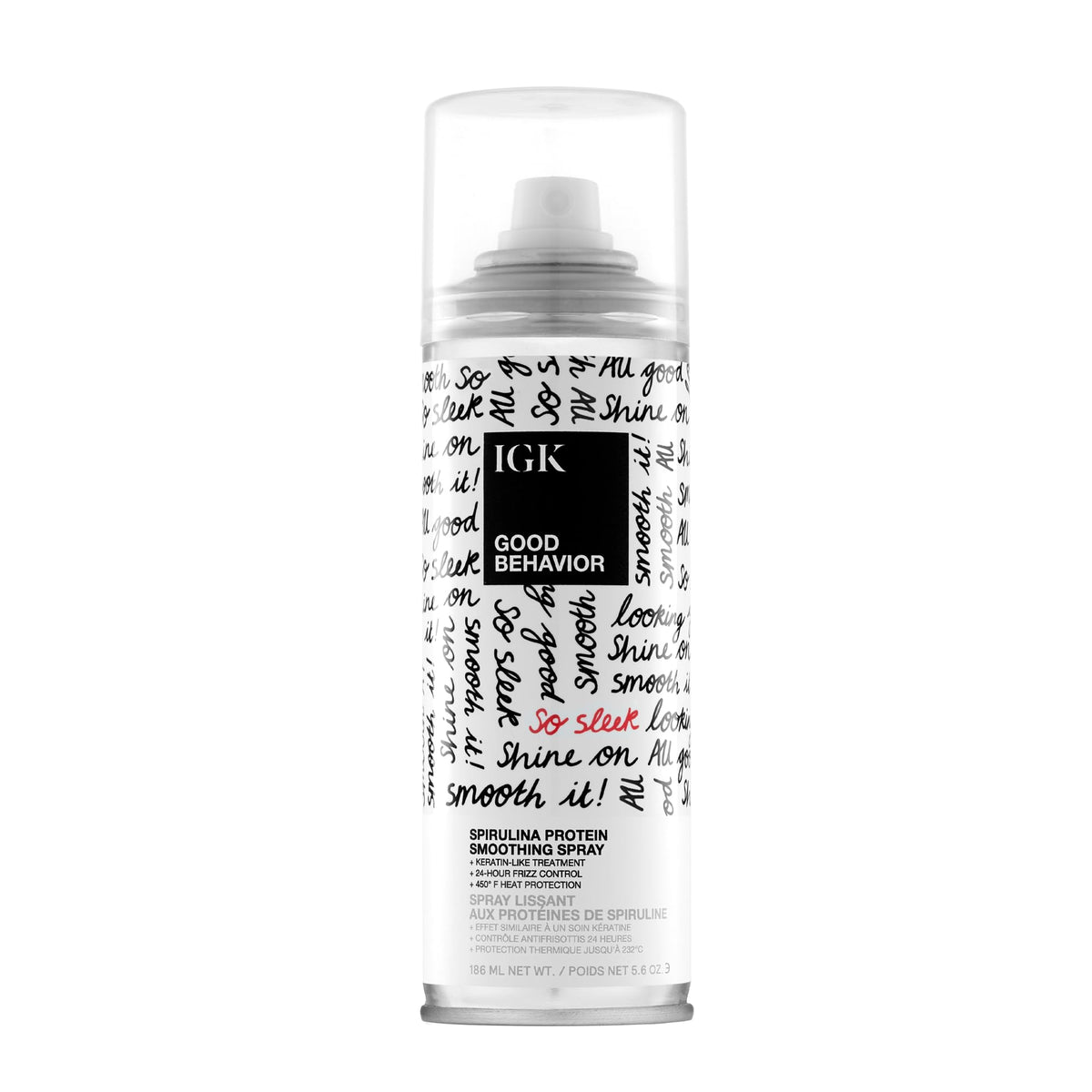 IGK Good Behavior bottle shown for a smooth, frizz-free finish.