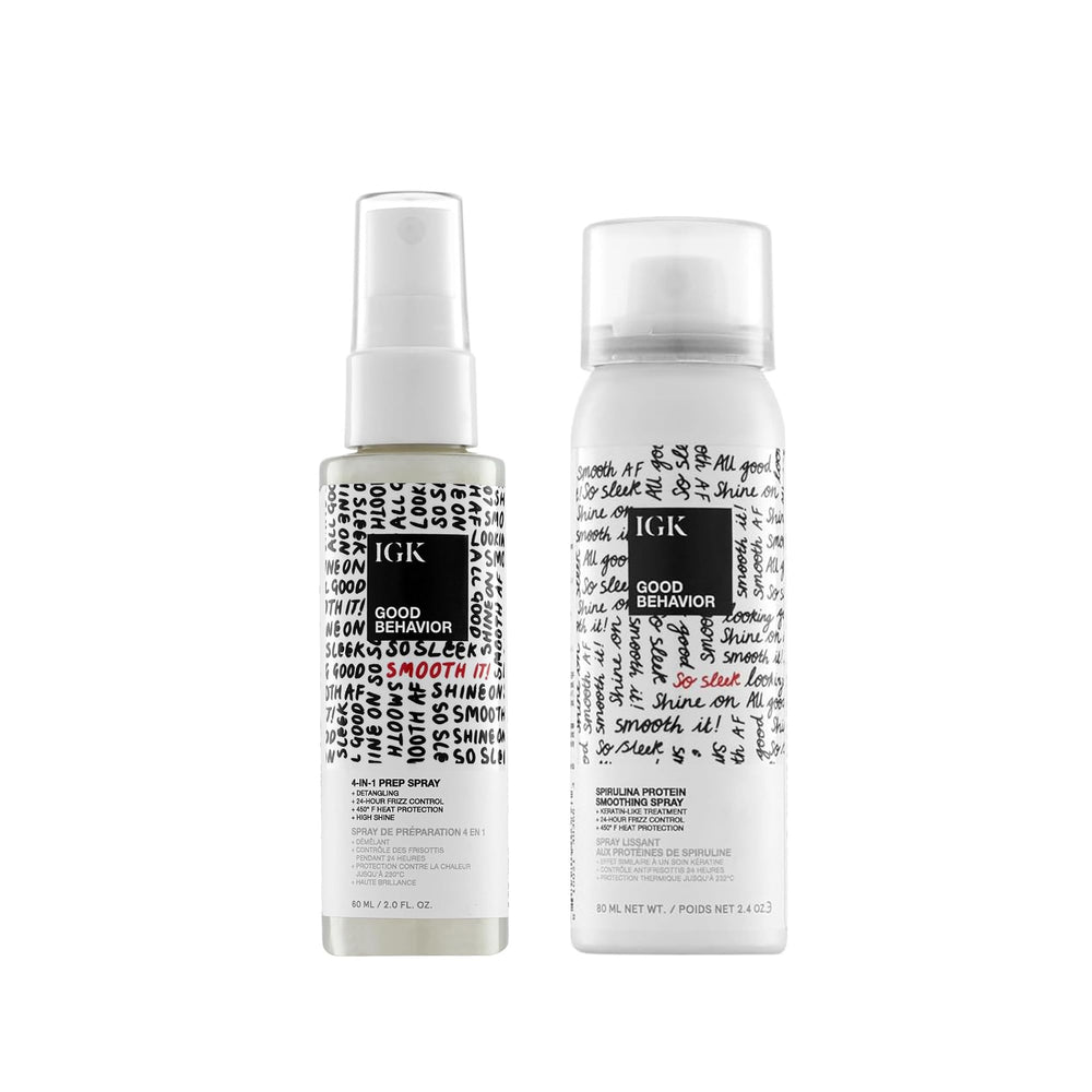 IGK Good Behavior 4-in-1 Prep Spray bottle for detangling and frizz control.