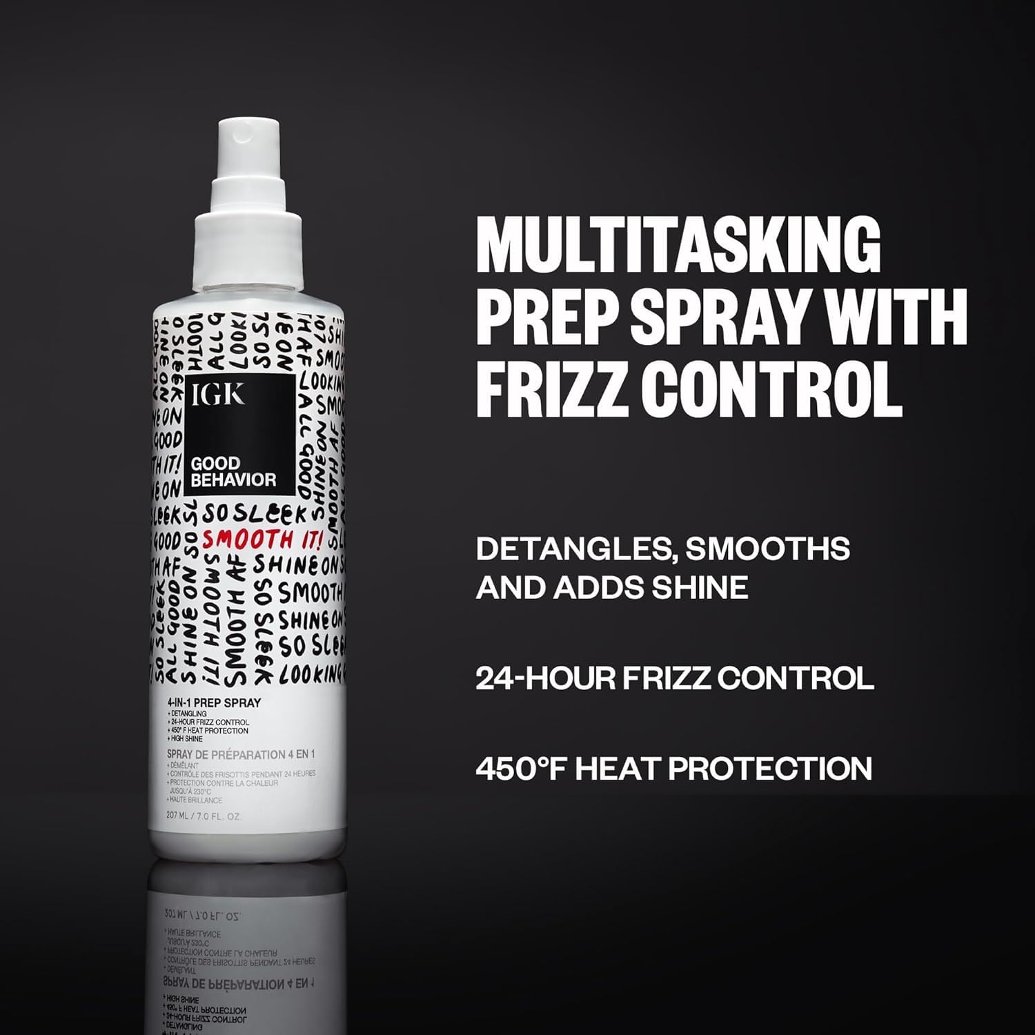 IGK Spirulina spray close-up highlights protein formula.
