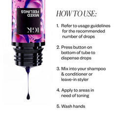 IGK Mixed Feelings purple toning drops pour close-up shows pigment.