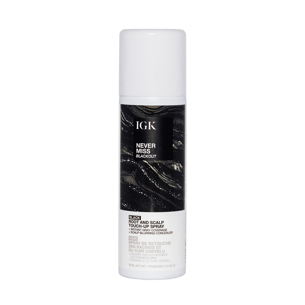 IGK Never Miss root coverage spray conceals gray roots for a natural, fuller look.