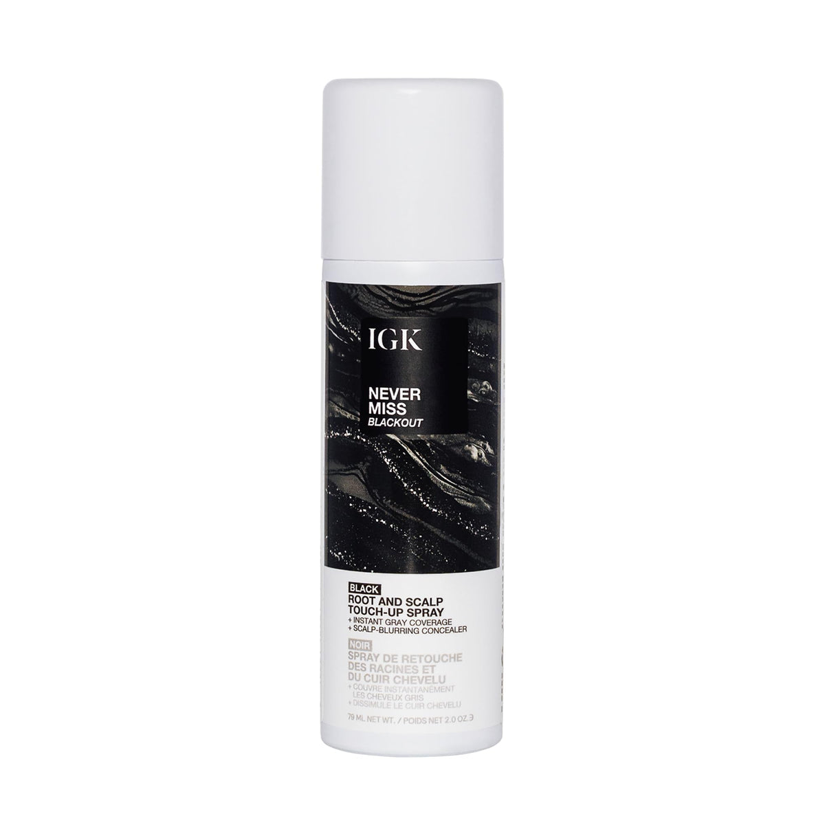 IGK Never Miss root coverage spray conceals gray roots for a natural, fuller look.