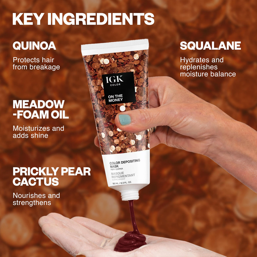IGK On The Money nourishing ingredients support strand strength and resilience.