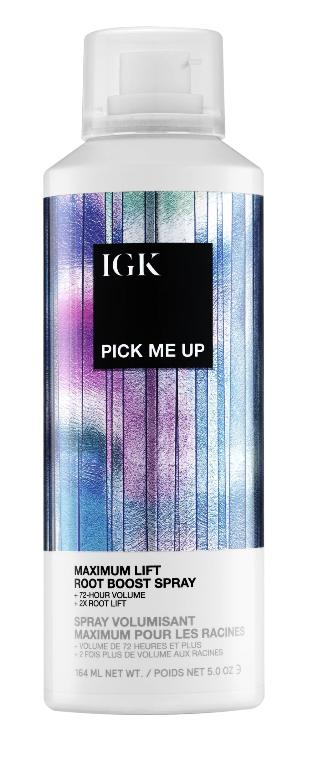 IGK Pick Me Up root boost spray bottle front view showing lift and volume
