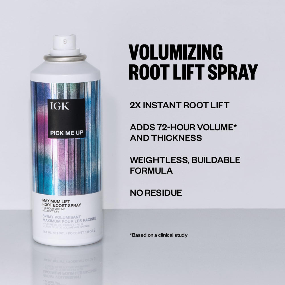 IGK Pick Me Up spray nozzle dispensing a fine root lift mist