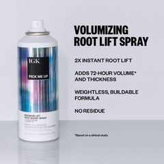 IGK Pick Me Up spray nozzle dispensing a fine root lift mist