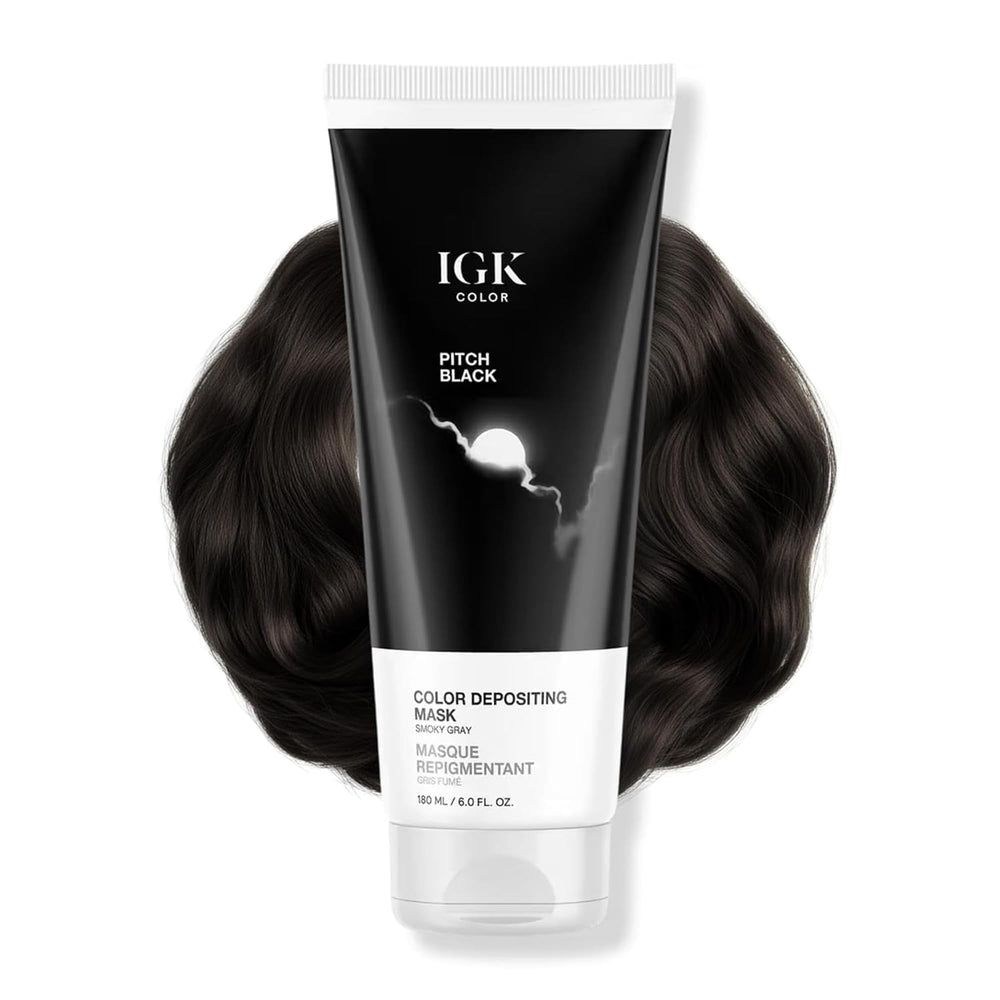 IGK Pitch Black bottle pour shows even color deposit and hydration.