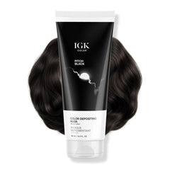 IGK Pitch Black bottle pour shows even color deposit and hydration.