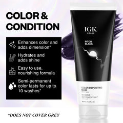 IGK Pitch Black jar closeup highlights creamy texture for smooth hair.
