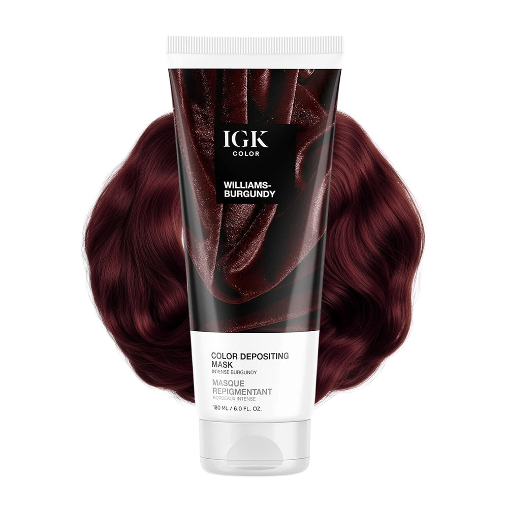 IGK Williams Burgundy color depositing mask bottle for vibrant semi-permanent tone