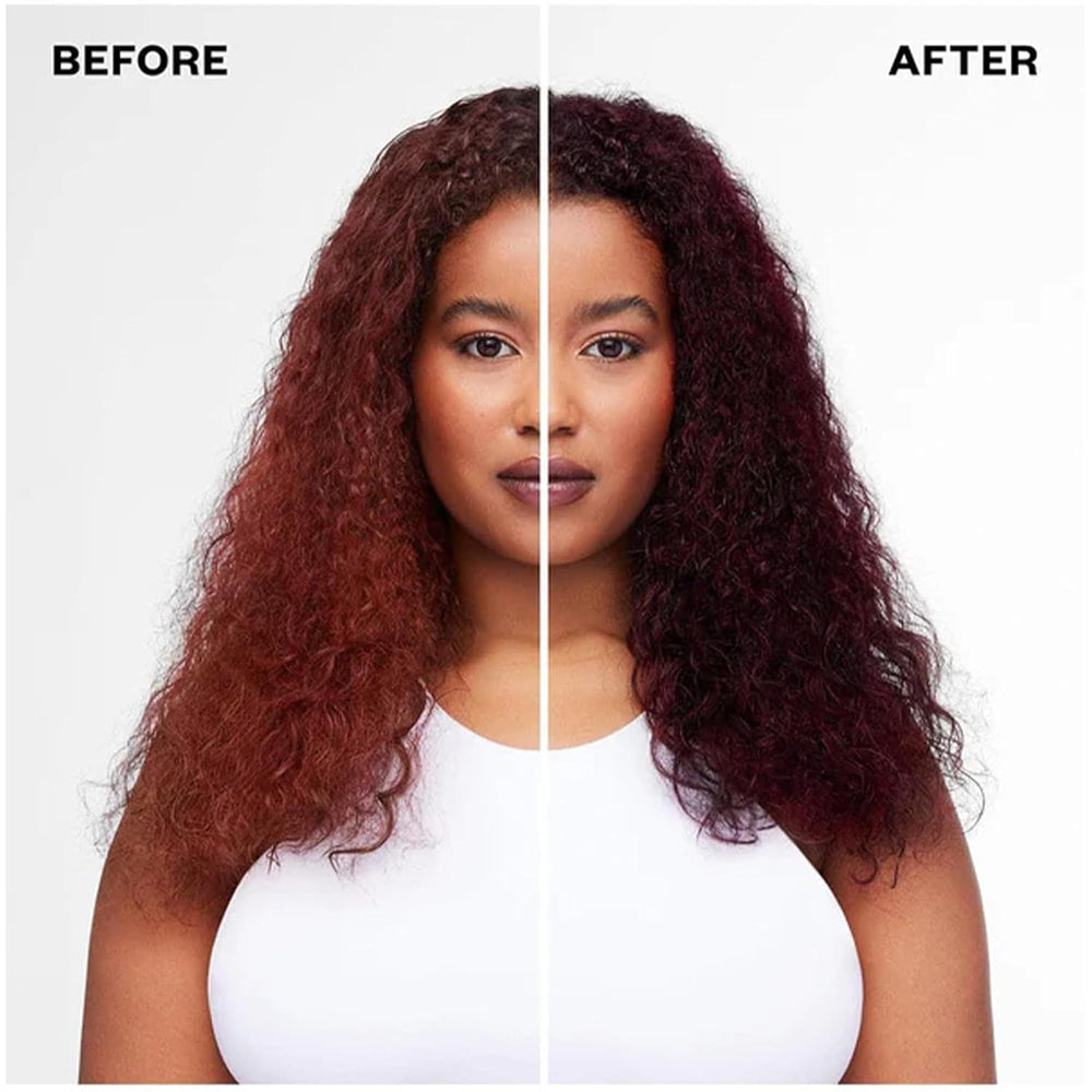 IGK Williams Burgundy masked hair shows vibrant gloss after use