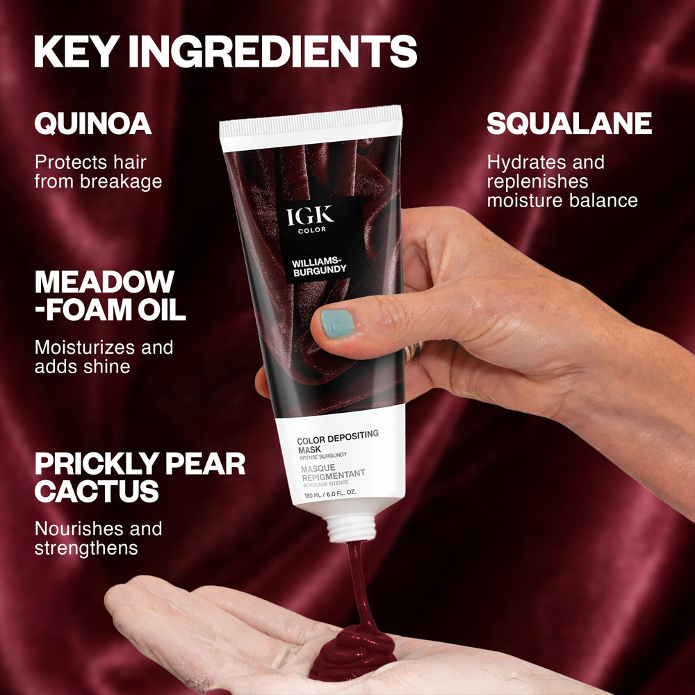 IGK Williams Burgundy rinse-out demo shows color washing out