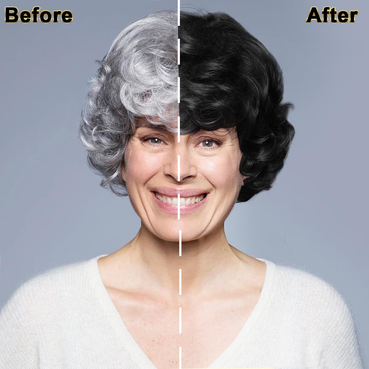 Before and after gray coverage with IIIMEIDU shampoo