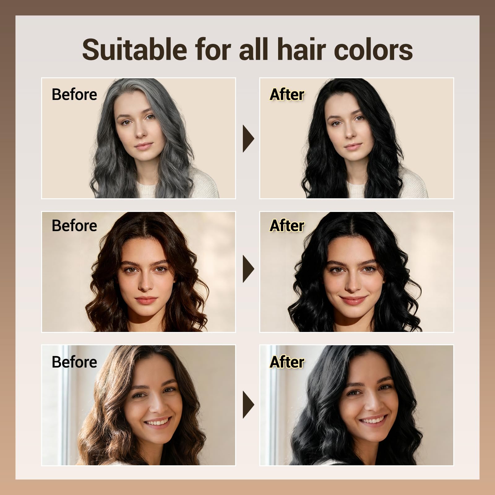 IIIMEIDU dark shiny hair after use with gray coverage