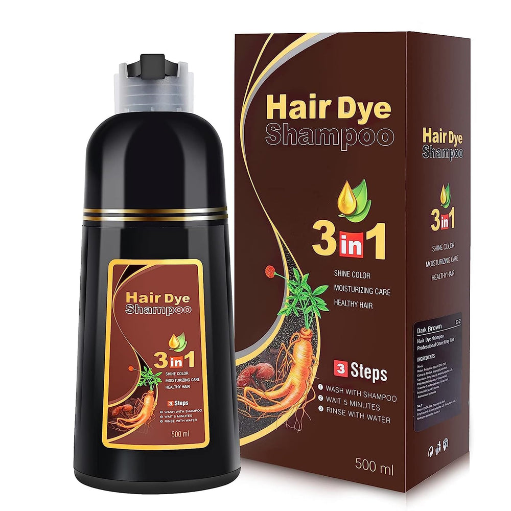 IIIMEIDU Meidu dark brown hair dye shampoo bottle showing quick color action