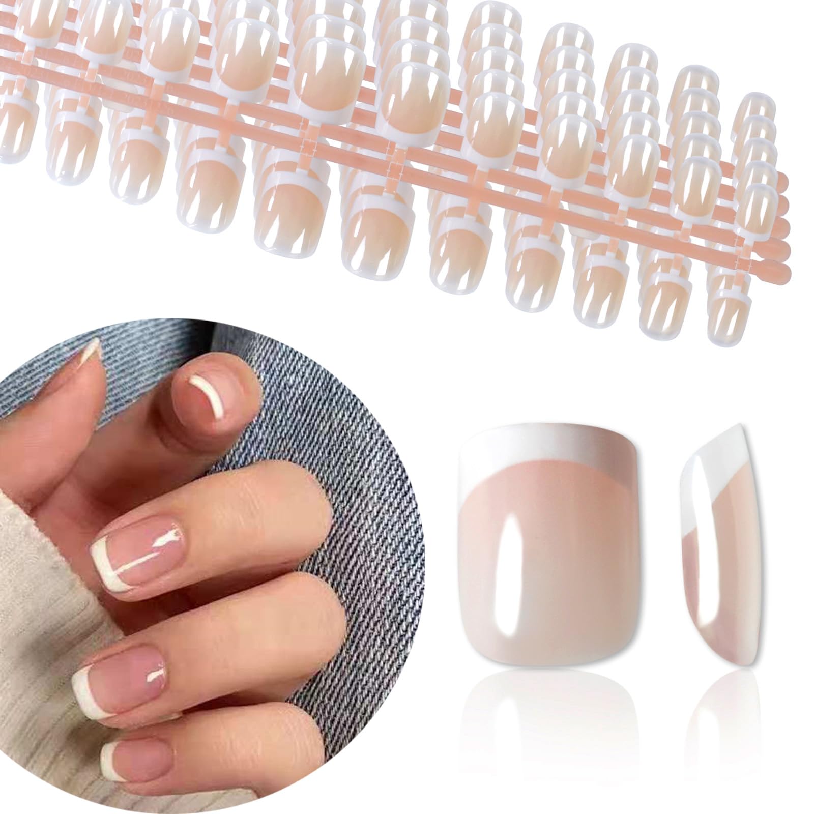 IKISKT Uñas falsas Francesas clásicas, conjunto completo para estilo rápido y duradero