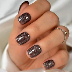 Uñas IKISKT con brillo glitter negro para uso diario