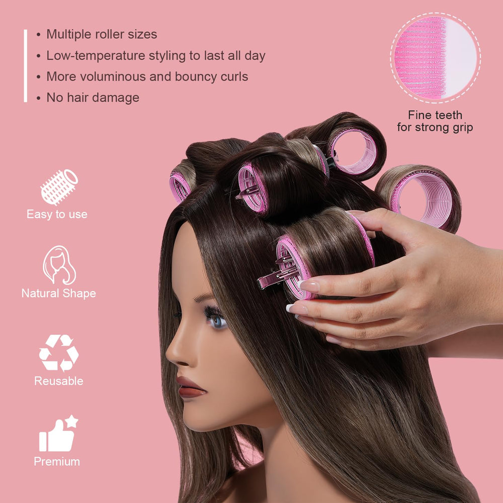 IKOCO Hair rollers with clips and comb arranged for easy styling.