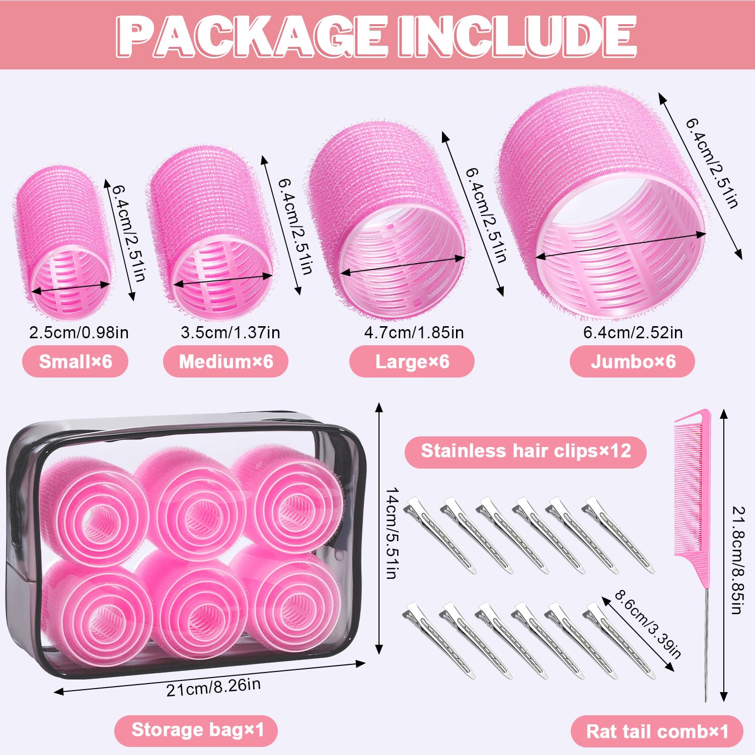 IKOCO Hair Rollers Set sizes arranged for easy selection of waves or curls.