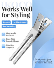 IKOCO no-crease double-prong hair clips provide smooth grip without leaving marks.