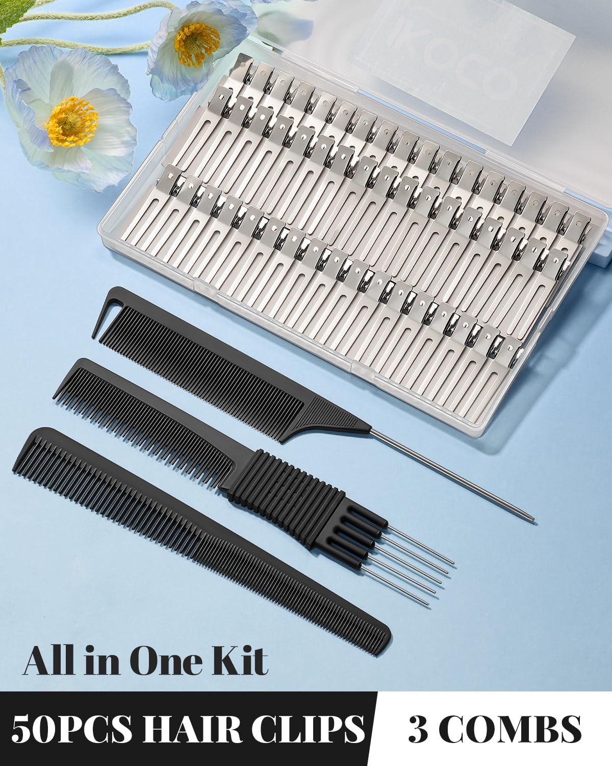 IKOCO rat tail comb enables clean separation and detailed styling.