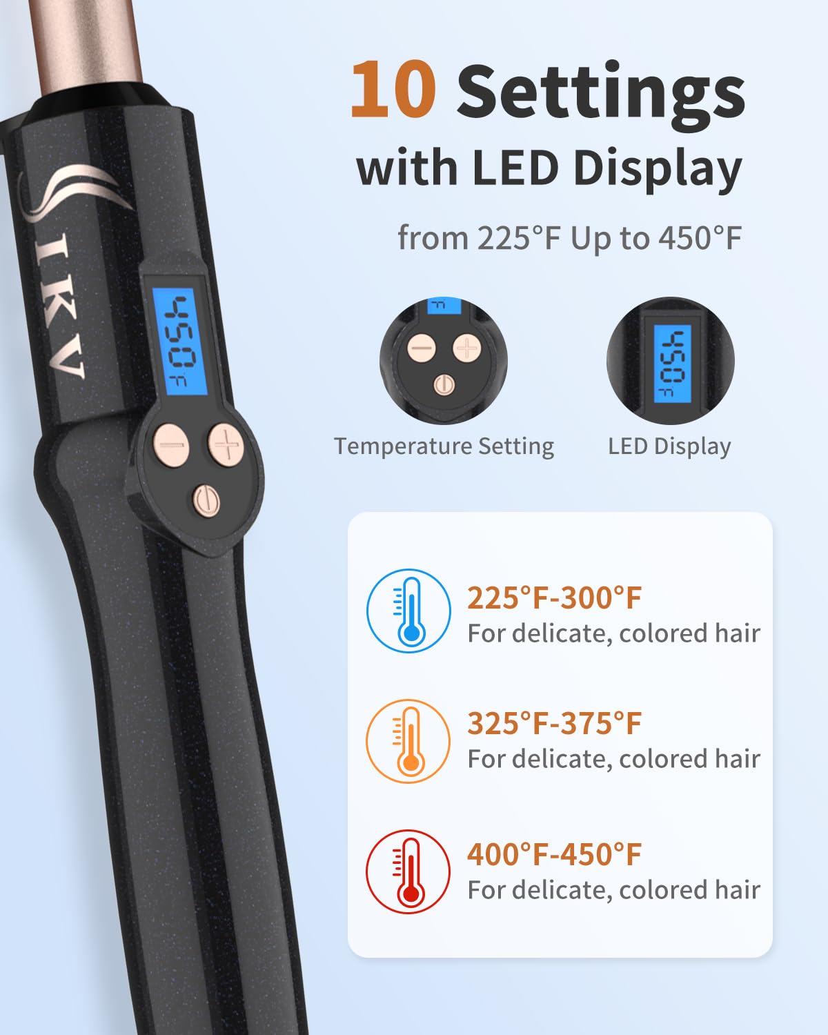 IKV safety stand prevents countertop burns during styling.