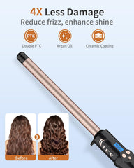 IKV tourmaline ceramic barrel delivers smooth, frizz-reducing curls.