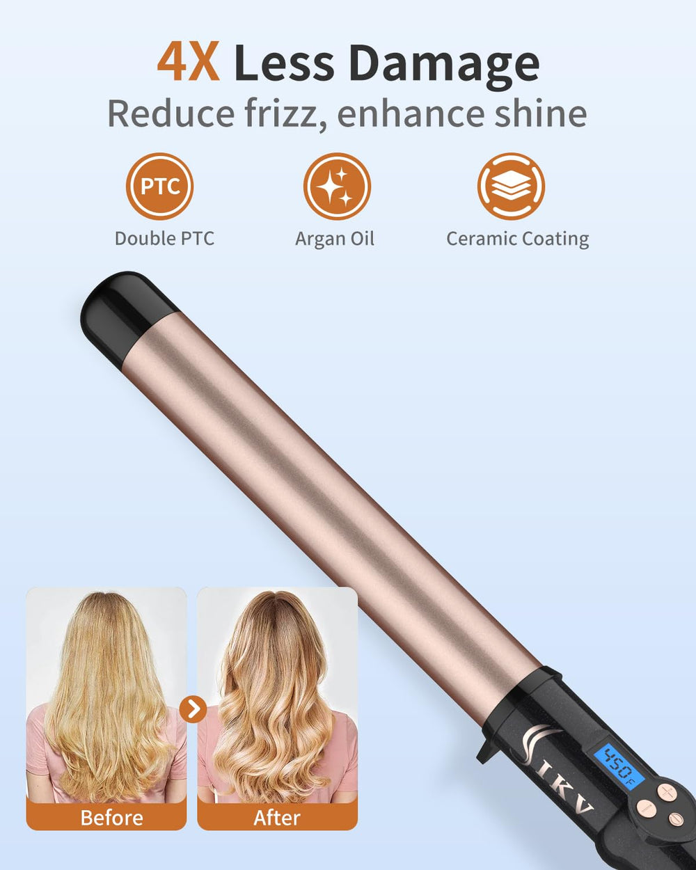 IKV tourmaline ceramic barrel helps minimize frizz for shiny results