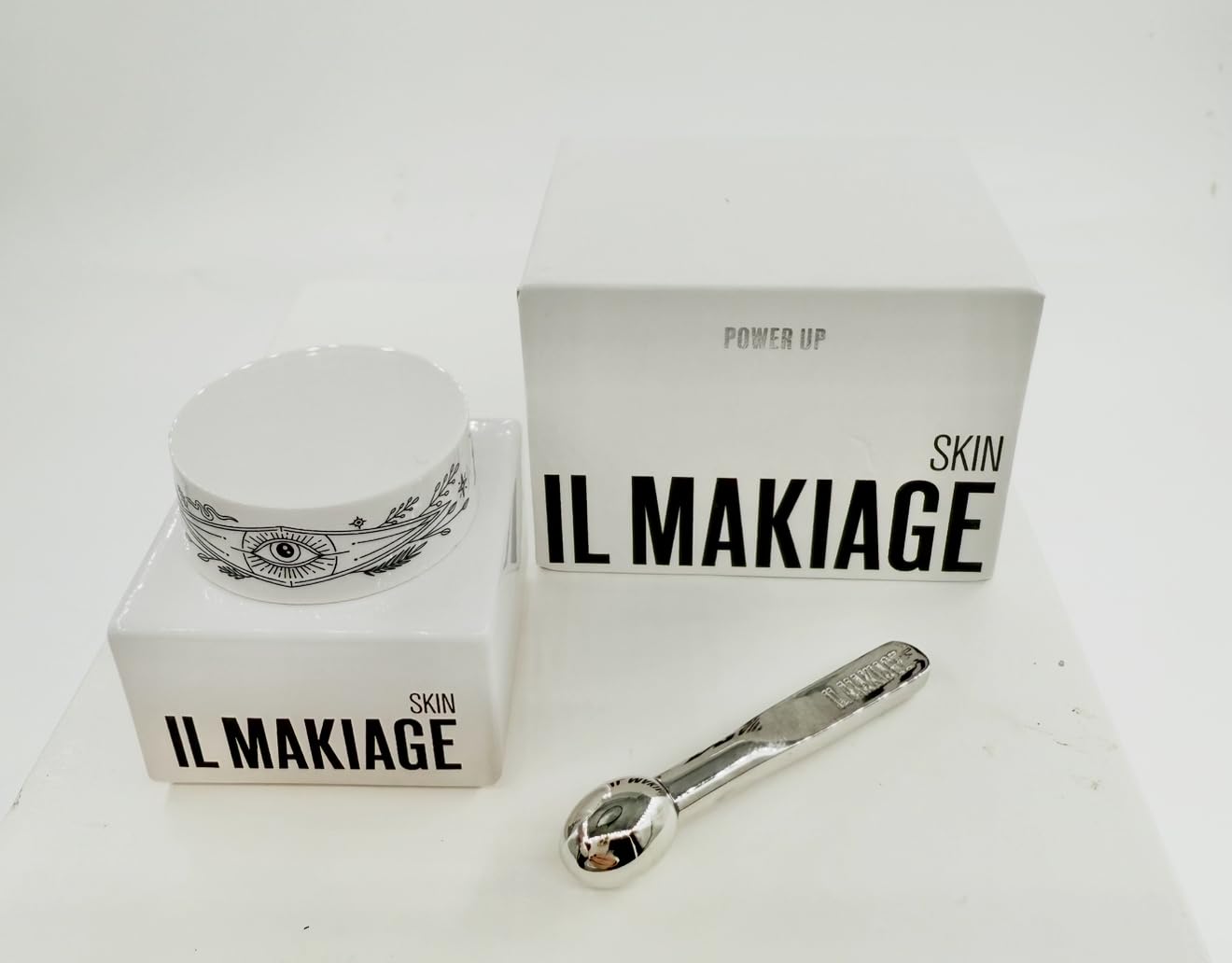 Il Makiage Power Up Eye Cream bottle showing premium packaging for brightened under-eye skin