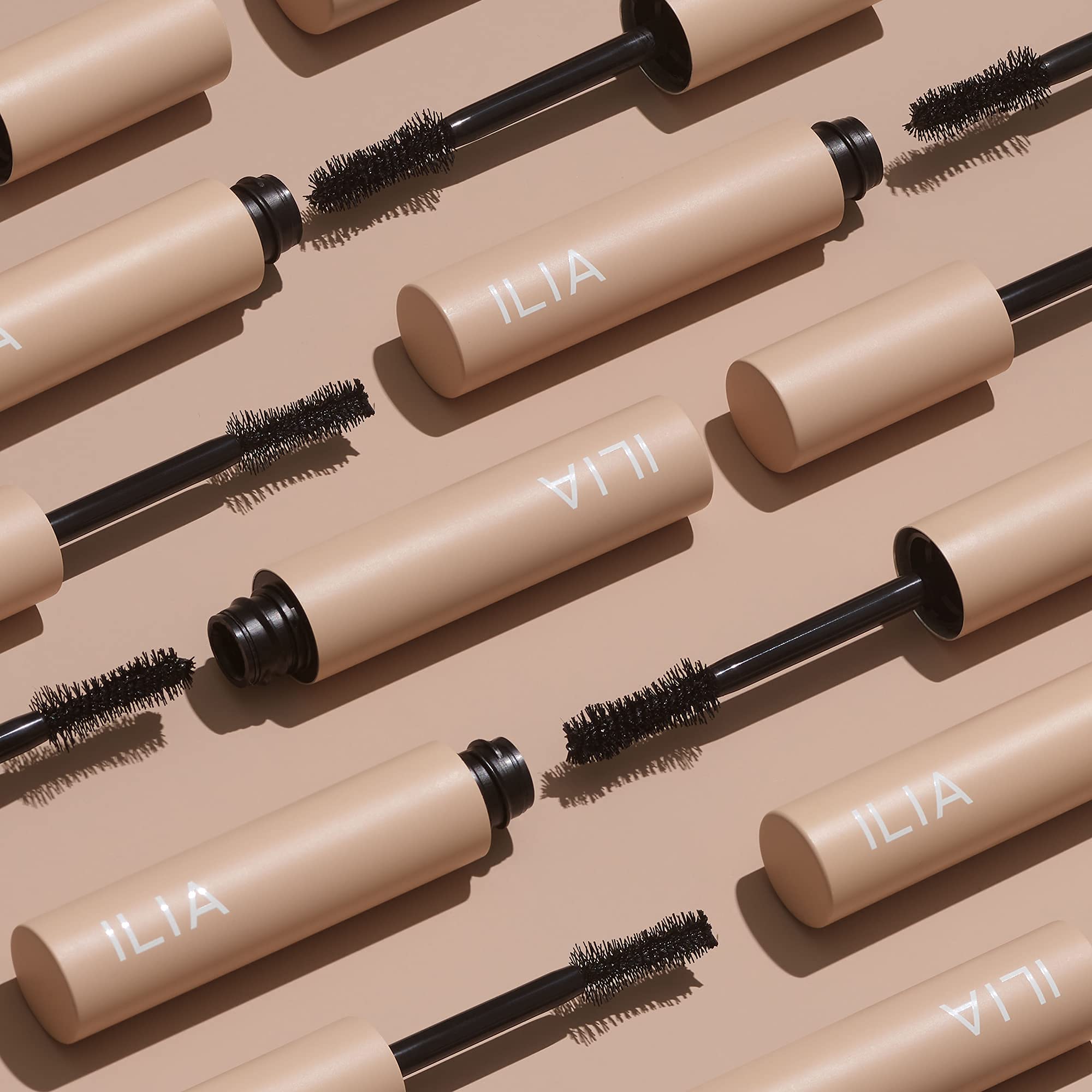 ILIA mascara swatch on skin showing color and buildability