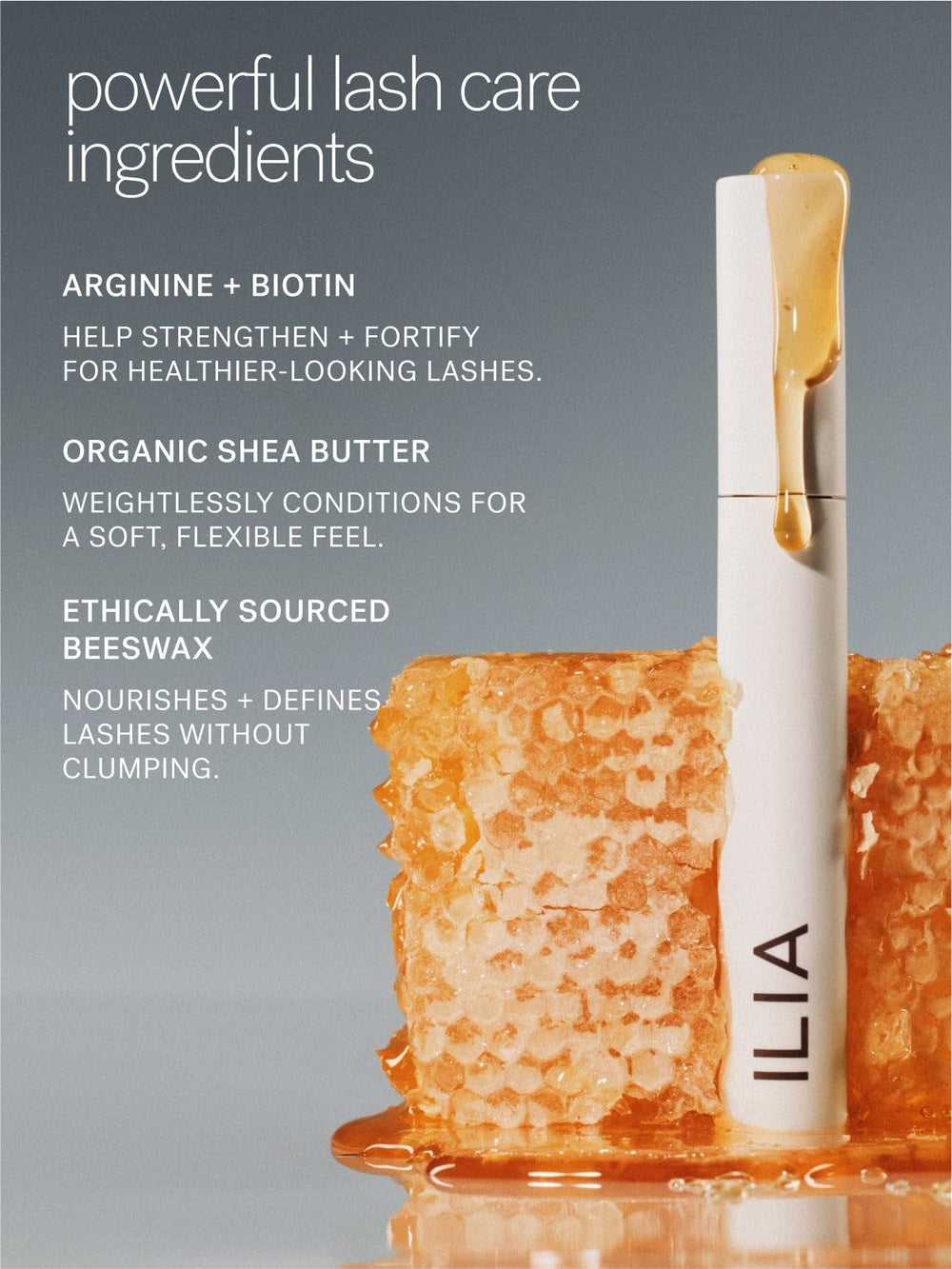 ILIA Limitless Lash Mascara swatch on lashes shows soft, flexible hold.