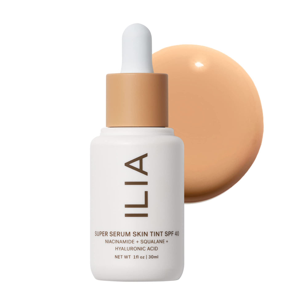 ILIA Super Serum Skin Tint SPF 40 bottle ready for daily wear with lightweight, dewy finish