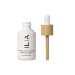ILIA Super Serum Skin Tint SPF 40 swirled on skin for radiant coverage