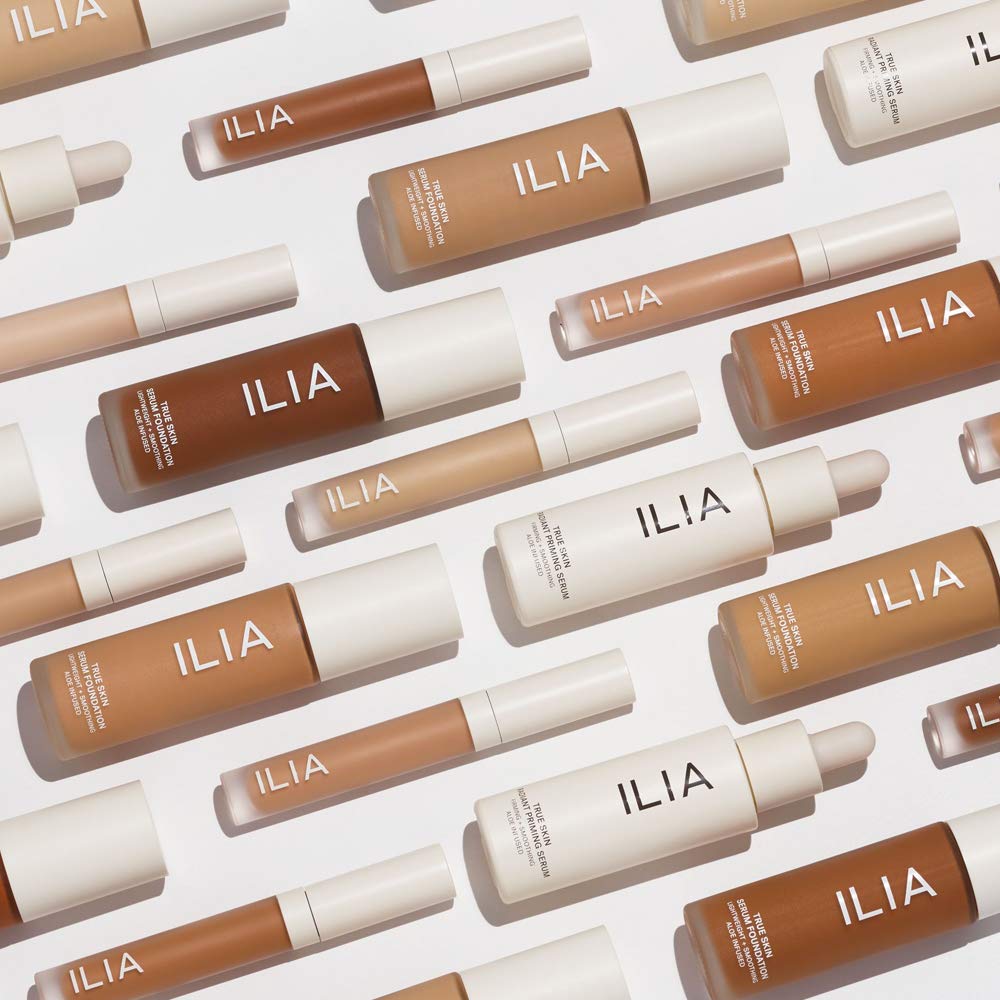 Sustainable packaging of ILIA True Skin Radiant Priming Serum on shelf