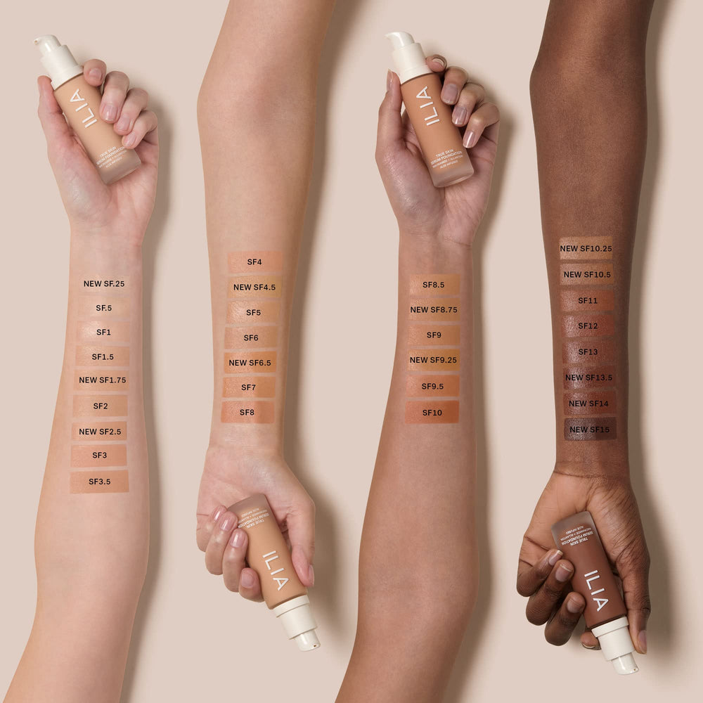 ILIA True Skin Serum Foundation packaging highlights recyclable bottle