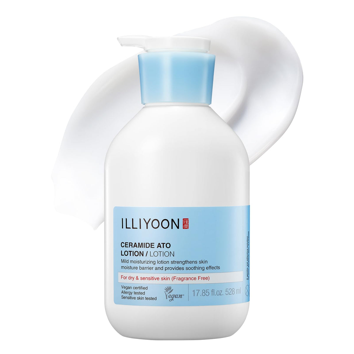 Illiyoon Ceramide Ato Lotion bottle close-up highlighting rich hydration for all skin types