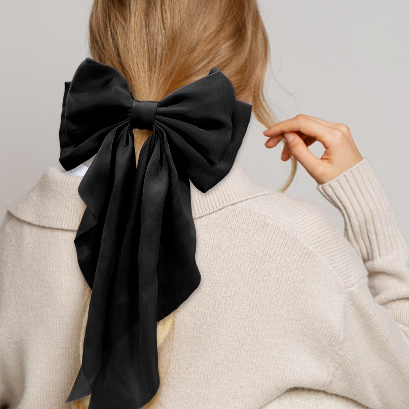 illpta elegant black satin bow clip to elevate outfits