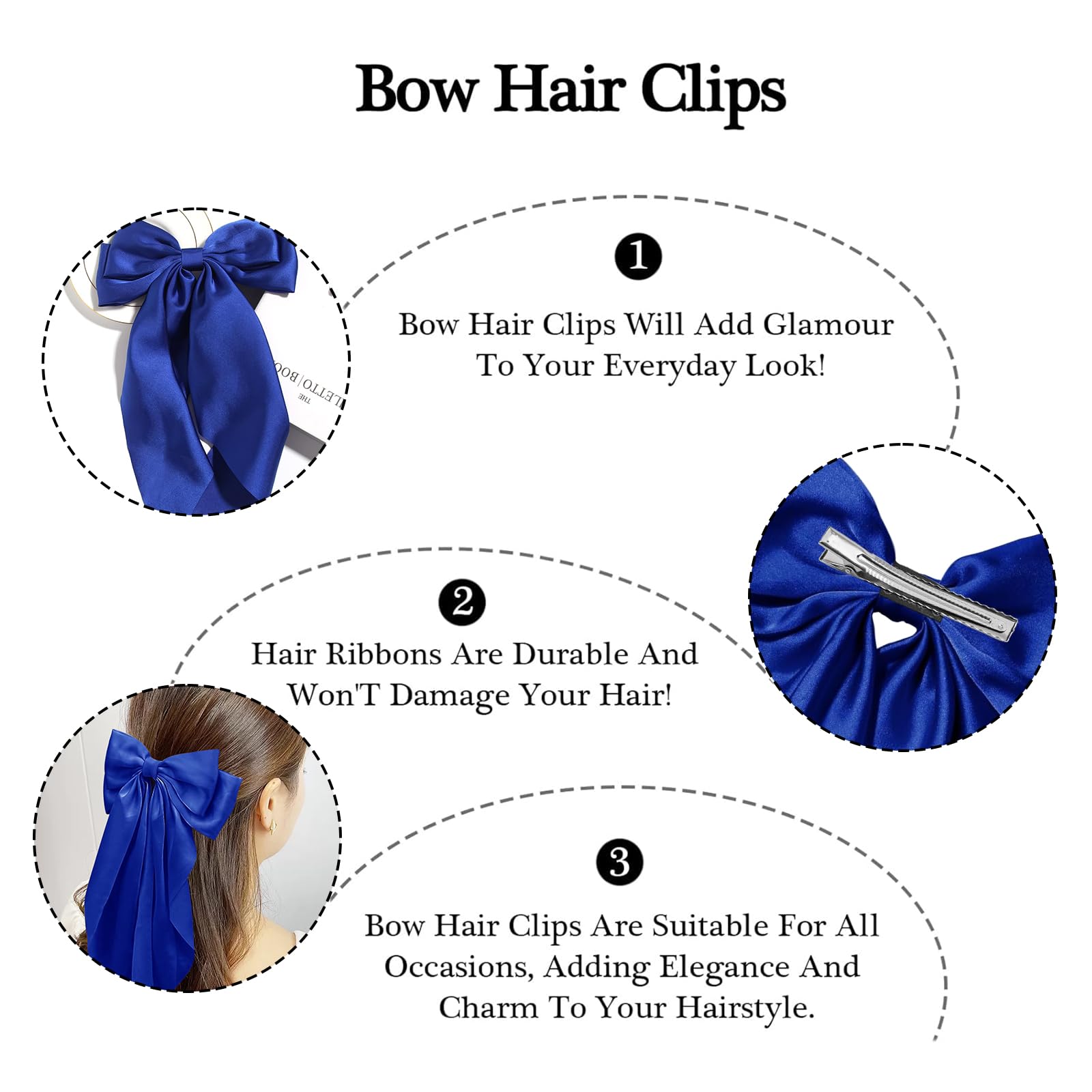 Illpta fashion hair bow clip in royal blue combines classic design with secure grip.