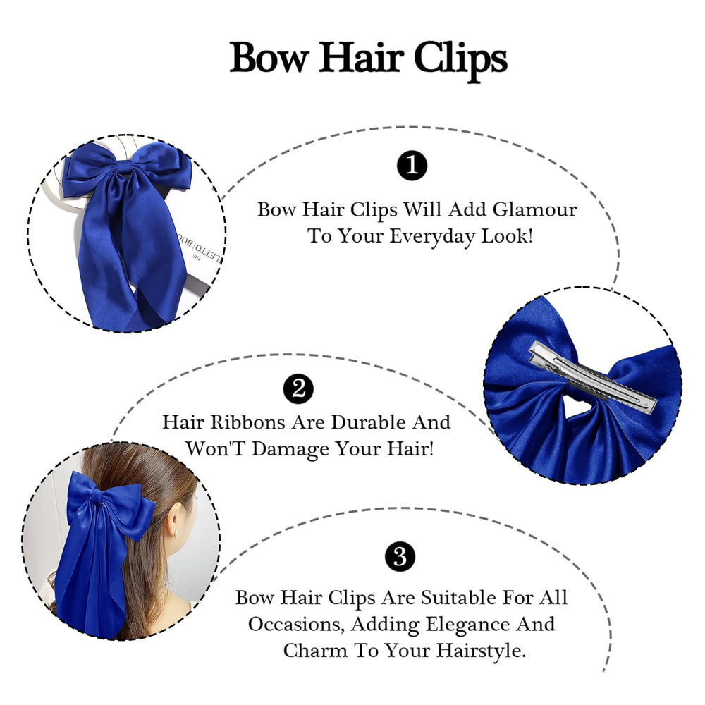 Illpta fashion hair bow clip in royal blue combines classic design with secure grip.