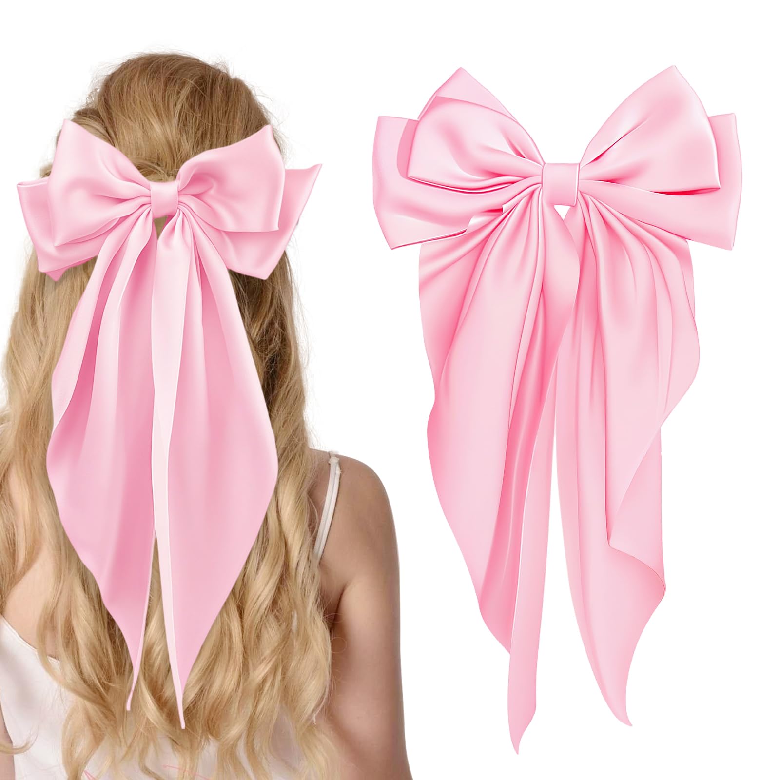 illpta large satin bow barrette pink with secure grip for daily styling