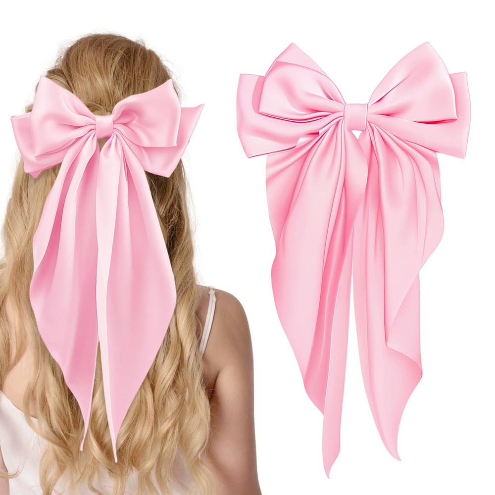 illpta large satin bow barrette pink with secure grip for daily styling