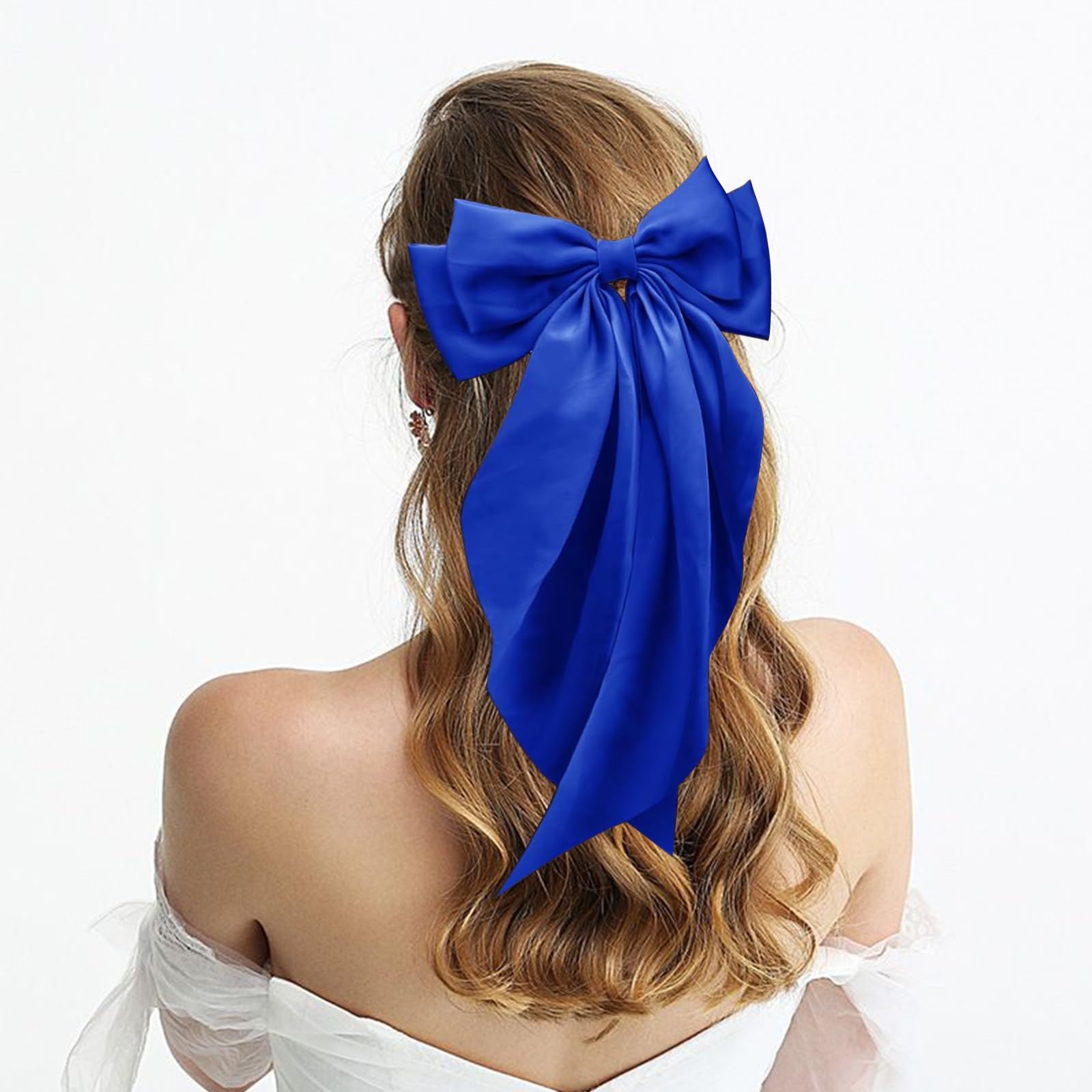 Illpta long ribbon hair clip in royal blue for girls adds charm and tidy hair.