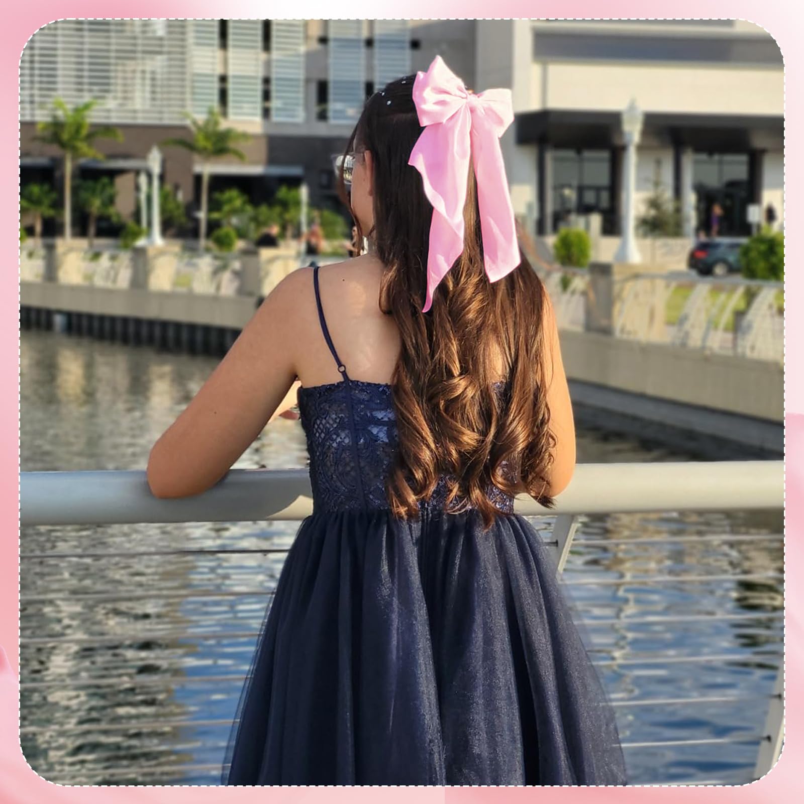 illpta pink satin bow barrette detail highlighting texture