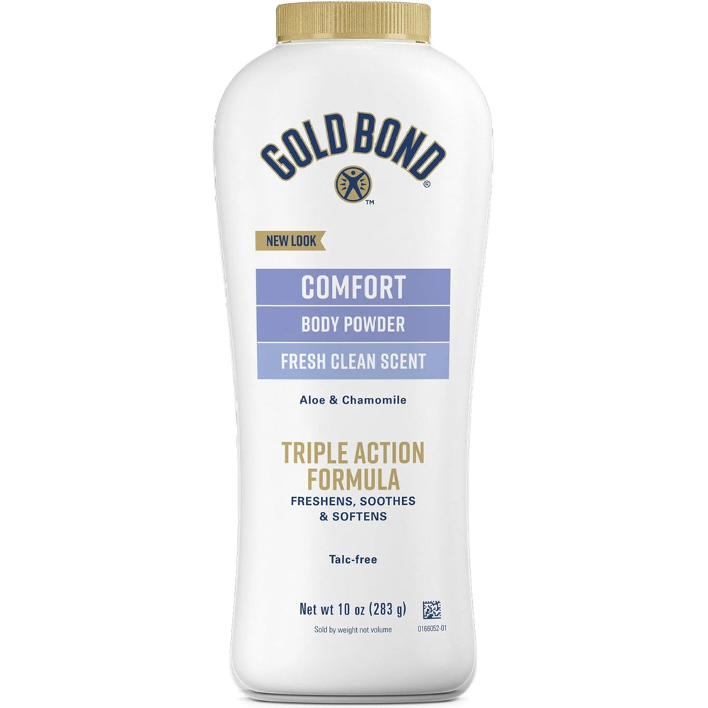 Illuminations Gold Bond Aloe Body Powder packaging highlights talc-free formula for sensitive skin.